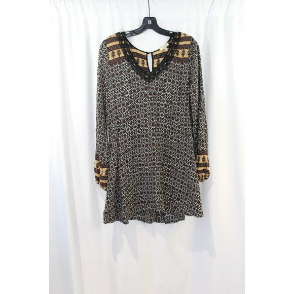 Kori Tops - Kori America Womens Black Multicolor‎ Long Sleeve V Neck Blouse S